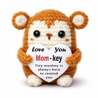 Viaosanza Mother's Day Handmade Crochet Monkey Gift, Daily Love Reminder Desktop Decoration for Stepmother Godmother Women from Daughter Son, Mini Cute Animal Themed Gratitude Emotional Souvenir