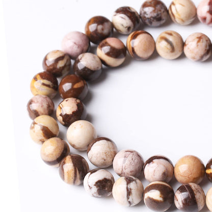 60PCS 6MM Natural Brown Zebra Round Loose Stone Beads for Jewelry Making DIY Energy Stone Healing Power Bracelet 15"