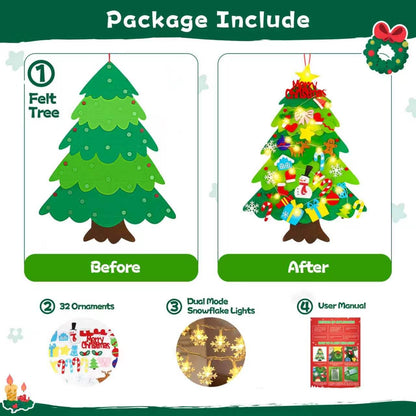 EMPOF Felt Christmas Tree for Toddlers - 3.3ft Felt DIY Tree Set for Kids Wall with Snowflake Lights + 32 Ornaments, Indoor Christmas Home Wall Hanging Decor Decorations, Xmas Activities Gifts