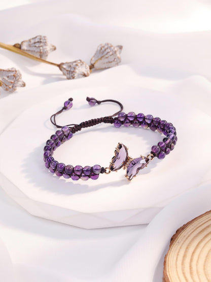 Top Plaza Healing Crystal Amethyst Bracelets for Women Purple Butterfly Natural Gemstone Beaded Bracelet Jewelry Gifts for Mom