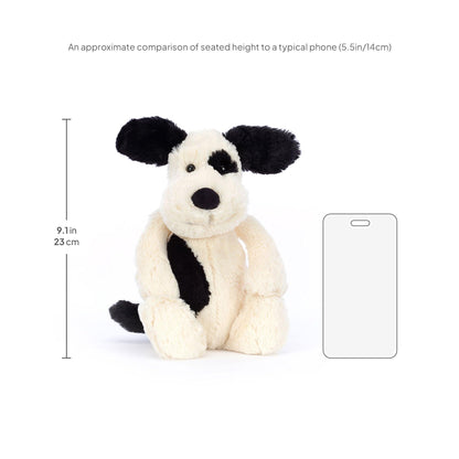 Jellycat Bashful Black and Cream Puppy Stuffed Animal, Medium 12 inches - Dogs and Puppies Plush Toy - Classic Children's Gift