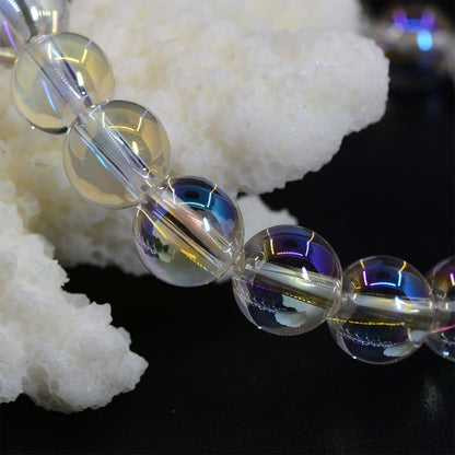 Justinstones Aqua Aura Clear Quartz Gemstone 8mm Round Beads Stretch Bracelet 7 Inch Unisex