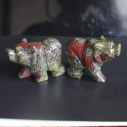Generic, 2 Inch Hand Carved Mixed gemstom Crystal Quartz Bear Animal Figurine Animal Carving (Dragon Blood Jasper)
