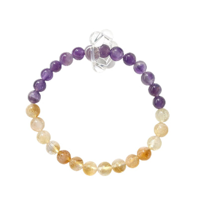 Blessed Unisex Triple Crystal Healing Stretch Bracelet, Amethyst, Citrine, and White Quartz Combination Bracelet, Positive Energy Gemstone Jewelry for Wealth