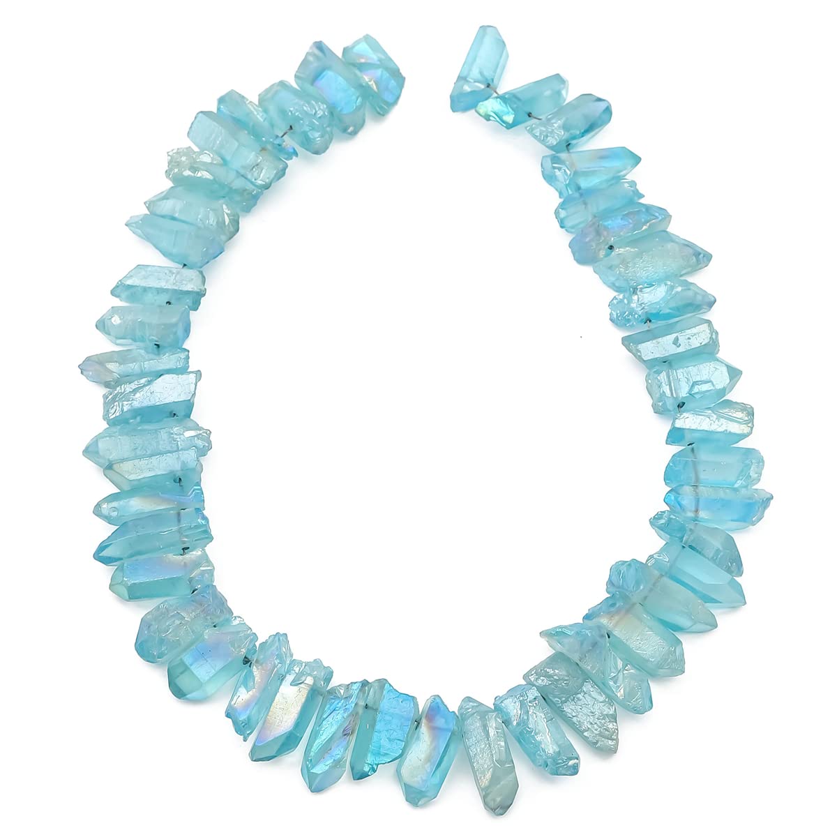 BEADIA Light Blue Titanium Coated Crystal Quartz Spike Point Stick Beads Rough 1.0"-1.5" for Jewelry Making 15 Inch/Strand