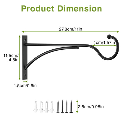 saffruff 11 Inch Heavy Duty Plant Hangers Outdoor, Metal Plant Brackets for Hanging Baskets, Plant Wall Hooks for Bird Feeders, Wind Chimes & Lanterns, Premium Metal Hooks Matte Black, 30lbs Capacity