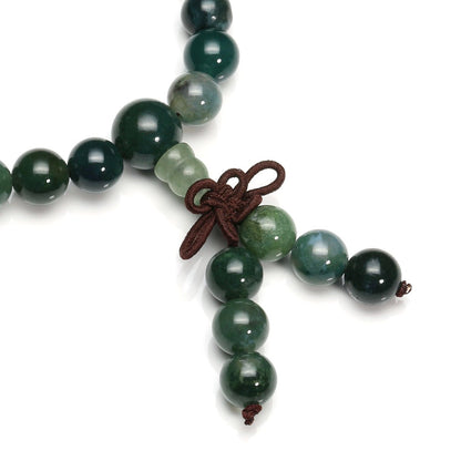 Jovivi 108 Mala Beads Bracelet 8mm Natural Green Moss Agate Gemstone Healing Crystal Stone Beaded Bracelet Hand Knotted Prayer Mala Beads Necklace for Yoga Meditation Balance