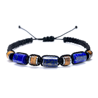 Senxilk Lapis Lazuli & Tiger's Eye Adjustable Bracelet for Men - Natural Stone Beaded Black Cord Jewelry Gifts for Him, Son, Teens | Birthday Father's Day Christmas