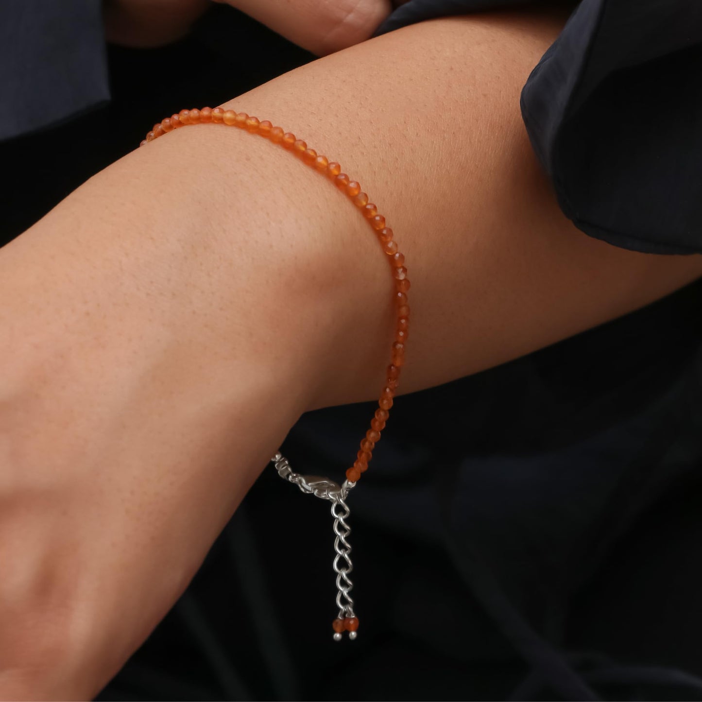 Gempires Smoky Quartz Bracelet for Women | Handmade Dainty Gemstone Beaded Bracelet 2.5 mm | Adjustable Silver Plated Minimalist Jewelry | Lightweight Everyday Bracelet | Elegant Gift for Her