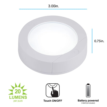 GE Wireless LED Tap-Lights, Battery Operated, 20 Lumens, Touch-Activated Puck Lights, Stick-On for Under Cabinet, Kitchen, Closet, or Garage, 2-Pack 25434