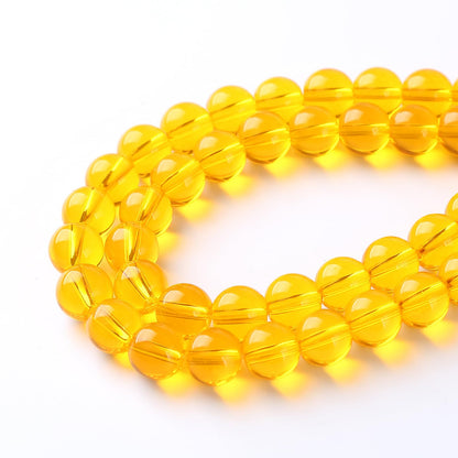 32pcs 12mm Smooth Yellow Crystal Glass Beads Citrine Round Loose Beads for Jewelry Making DIY Bracelet Necklace 15" Energy Healing Power Stone Beads