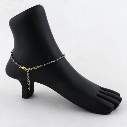 JOR Natural Hematite Beaded Rosary Anklet, Handmade Craft, Anklet Beads Bracelet, Chakra Healing Anklet, Gemstone Women Jewelry, Dainty Gold Plated Anklet 9 inch + 2 inch (1pcs)