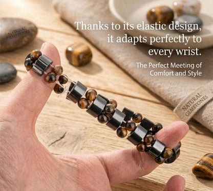 TUBIANCA Tiger Eye & Hematite Bracelet for Men & Women – Double Strength Natural Stone Protection Bracelet – Anniversary, Birthday, Mother’s Day & Father’s Day Gift
