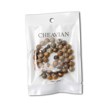 CHEAVIAN 45PCS 8mm Natural Picture Jasper Stone Round Loose Beads for Jewelry Making DIY Findings 1 Strand 15"