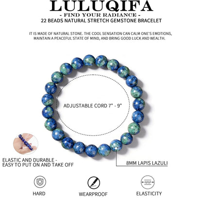 LULUQIFA Natural Stretch Gemstone Bracelet for Women Men,8mm Bead Crystal Semi-Precious Gem,Elastic Handmade Round Beaded Stone,Spiritual Energy Yoga Chakra Jewelry for Her Him Wife Mom Gifts (Lapis lazuli)