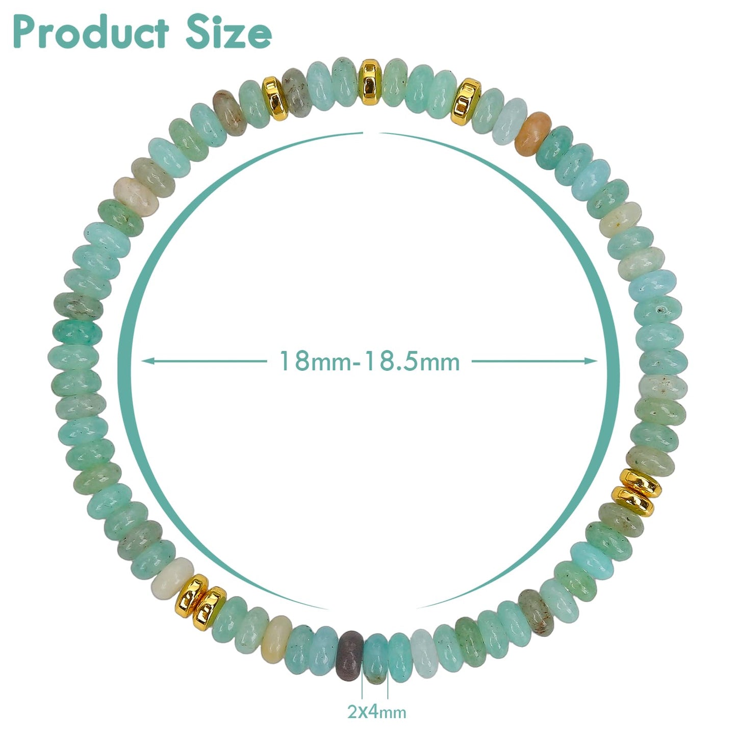BONNY BOXX Natural 2 * 4mm Amazonite Rondelle Beads Bracelet for Unisex, Handcrafted Genuine Crystal Healing Gemstone Beaded Stretch Bracelet for Simple Jewelry Fashion Gifts