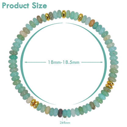 BONNY BOXX Natural 2 * 4mm Amazonite Rondelle Beads Bracelet for Unisex, Handcrafted Genuine Crystal Healing Gemstone Beaded Stretch Bracelet for Simple Jewelry Fashion Gifts