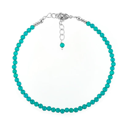 GEMSYMPHONY Natural Green Jade Beads Bracelet Birthstone Gemstone Jewelry, 3-3.5 mm Faceted Beads, Hypoallergenic 8 Inch Silver Plated Handmade Crystal Dainty Bracelets For Women (Green Jade)