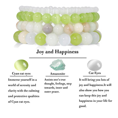 Vinswet 4pcs Natural Stone Beaded Bracelets for Women Men,Healing Crystal Gemstones Stretch Bracelet,4mm 6mm 8mm 10mm Cat Eyes Amazonite Amazonite Anxiety Stress Relief Bracelet Jewelry Gifts