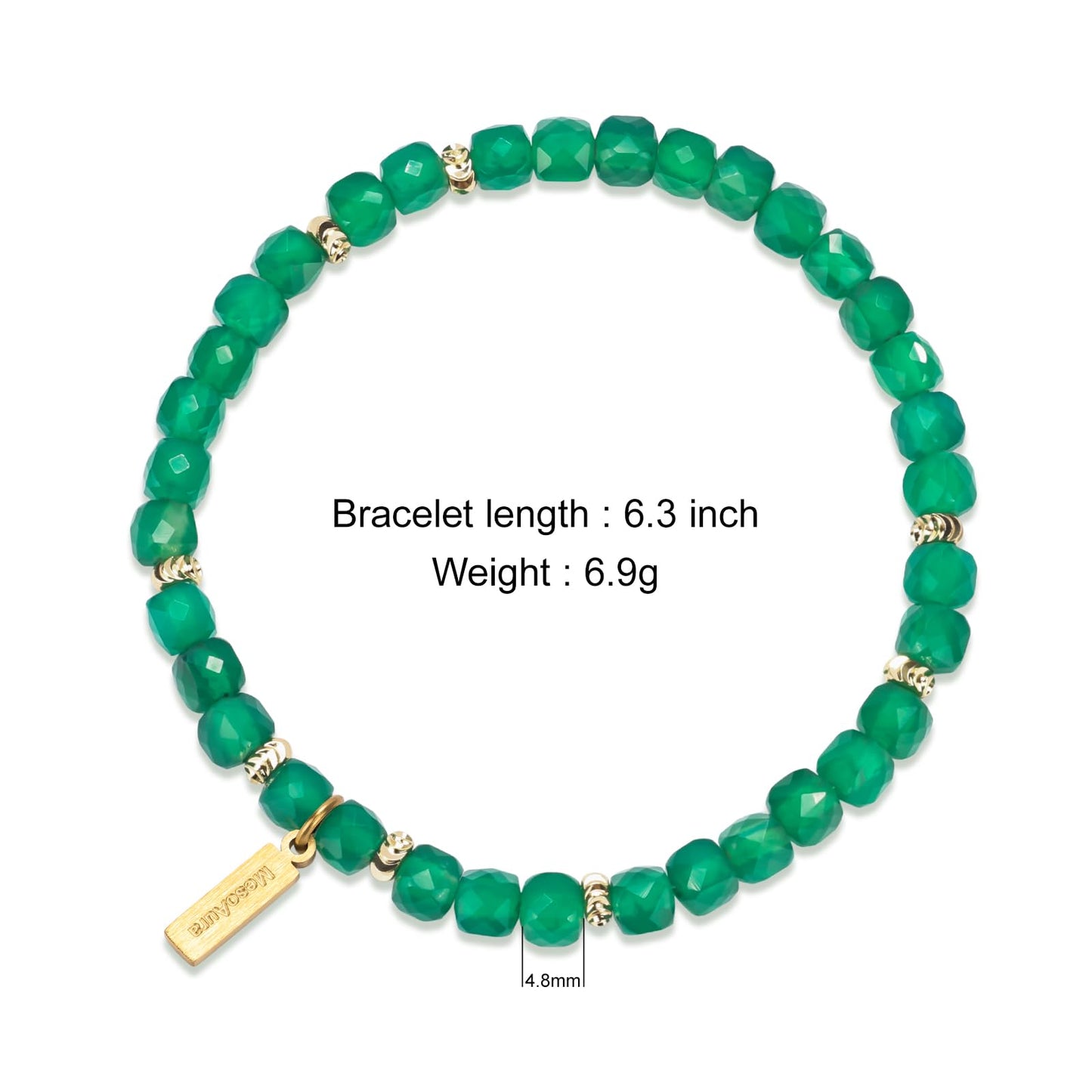 MesoAura Natural Green Agate Crystal Bracelet for Women & Men – Handmade Gemstone Beaded Bracelet, Heart Chakra Stone for Balance, Harmony & Calm – Adjustable Crystal Jewelry Gift (Serene Guardian Green Agate Bracelet)