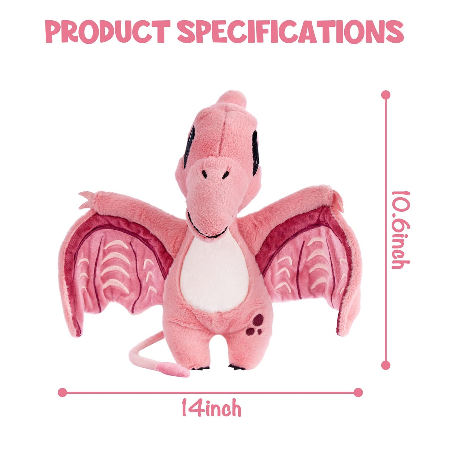 TCBunny Baby Dinosaur 14" Stuffed Animal Plush Toy, Kid's Gifts for Boys, Girls, Birthday, Valentine, Christmas (Pterosauria - Pink)