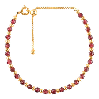 QNAVIC Red Garnet Dainty Slider Link Bracelet For Women, Chakra Healing Crystal Gemstone January Birthstone, Gold Plated Ball 6-8 Inches Adjustable Christmas and Birthday Gifts for Her