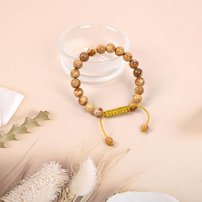 AD Beads Natural 8mm Gemstone Bracelets Healing Power Crystal Macrame Adjustable 7-9 Inch (Picture Jasper)