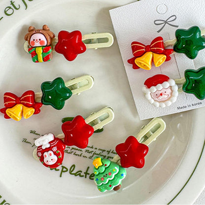 Christmas Hair Clips for Women 6Pcs Cute Hair Barrettes Cartoon Star Santa Claus Bell Gloves Fashion Accessories Xmas Tree Side clip Design Christmas Claw Clips for Women Holiday Party Hairs Decor