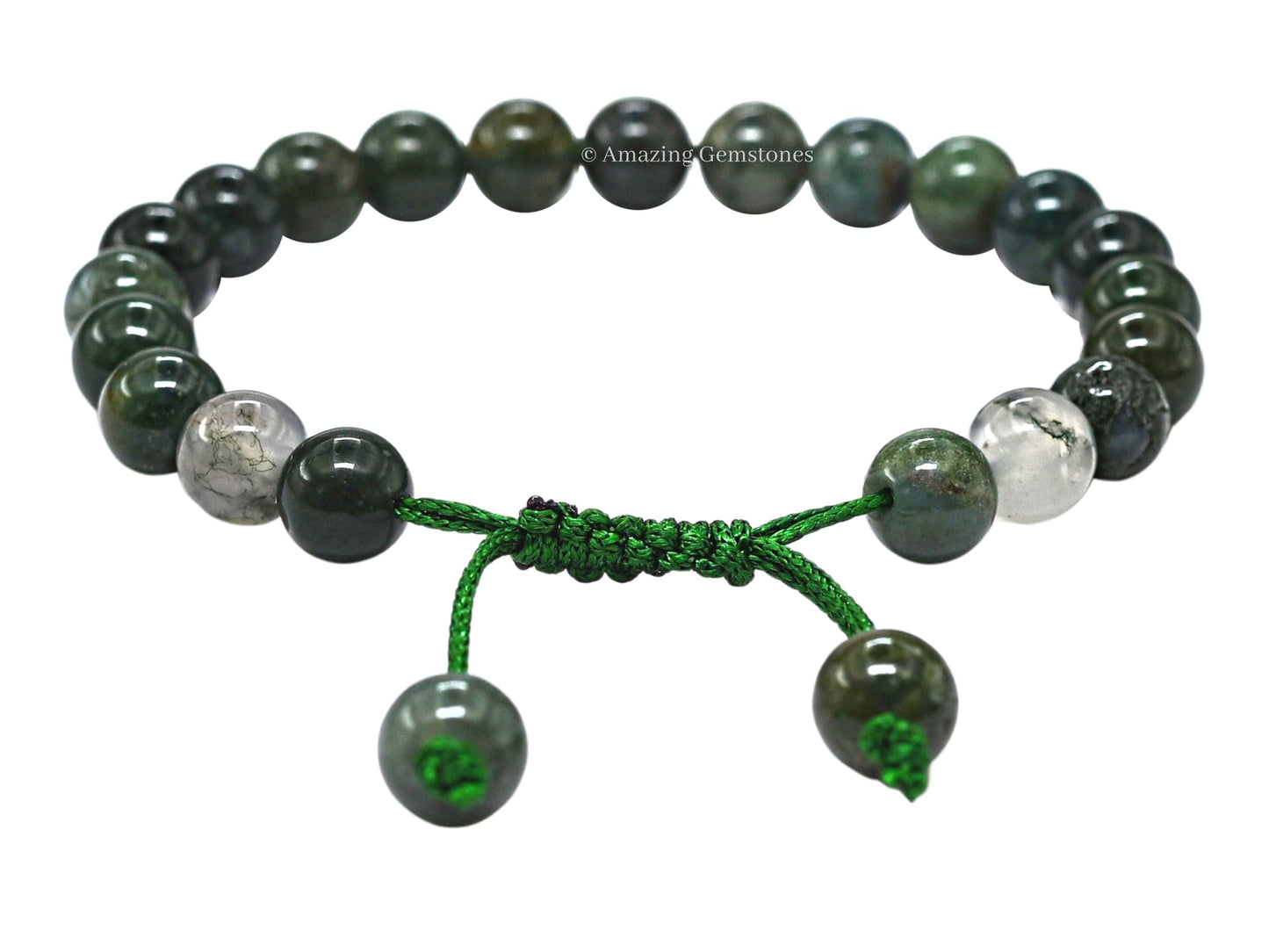 Amazing Gemstone Moss Agate Bracelet for Women Men's Gifts - Protection Healing Crystal Bracelet - 8mm Gemstones Beaded Adjustable Bracelet Pulseras Para Hombres Mujer Stocking Stuffers