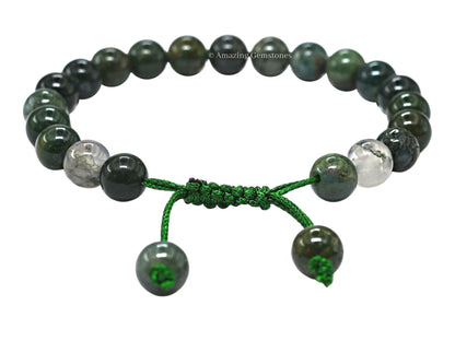 Amazing Gemstone Moss Agate Bracelet for Women Men's Gifts - Protection Healing Crystal Bracelet - 8mm Gemstones Beaded Adjustable Bracelet Pulseras Para Hombres Mujer Stocking Stuffers