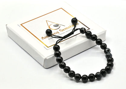 Amazing Gemstone Black Hakik Banded Bracelet for Women Men's Gifts - Protection Healing Crystal Bracelet - 8mm Gemstone Beaded Adjustable Bracelet Pulseras Para Hombres Mujer Stocking Stuffers