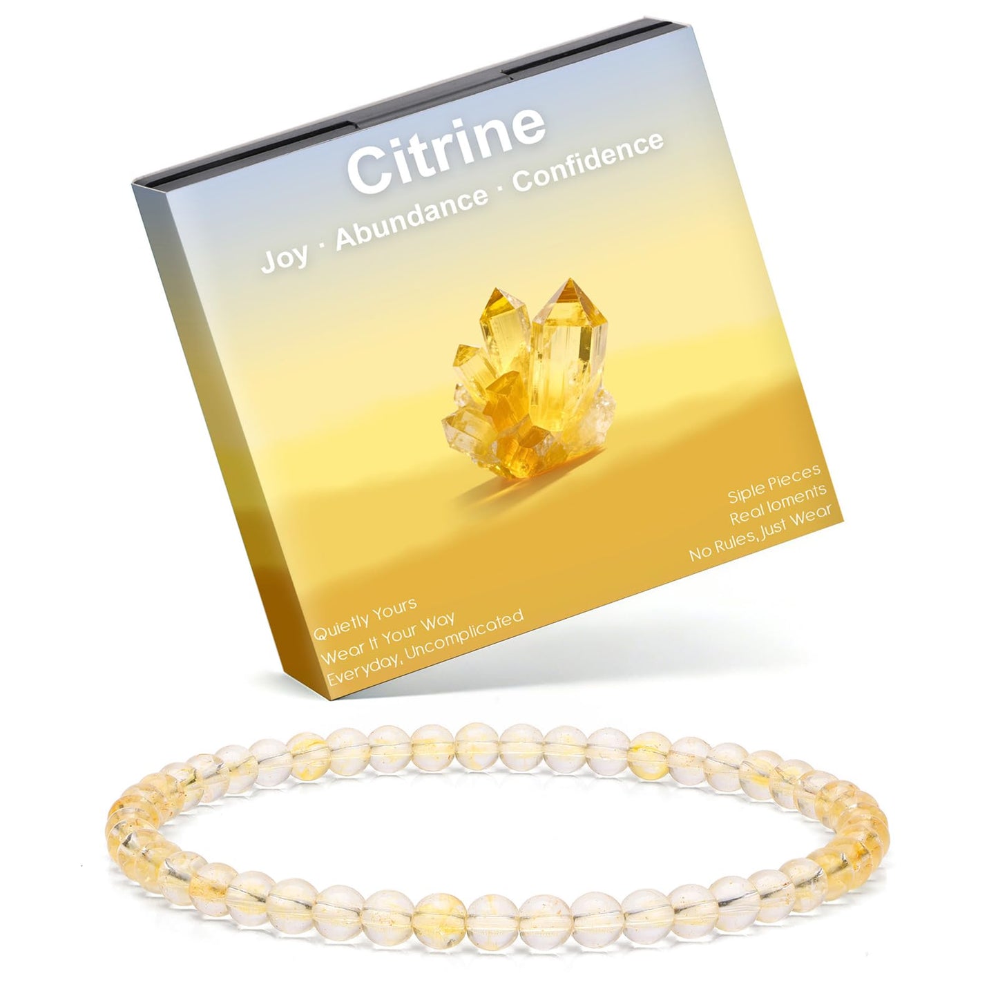 Risyfjew 4MM Handmade Citrine Natural Gemstone Stretch Elastic Bracelet,PE Film Anti-oxidation Packaging Natural Stone Crystal Healing Power Energy Gifts for Adult