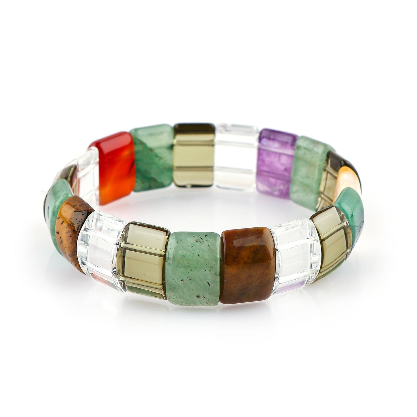 CRYSTALIS 7-Chakras Gemstone Elastic Stretch Stones Bracelet, Natural Crystals, Chakra Healing Jewelry, Men & Women, Adjustable Bracelet, Gift Giving Bracelet, 7.25 to 7.50 inch