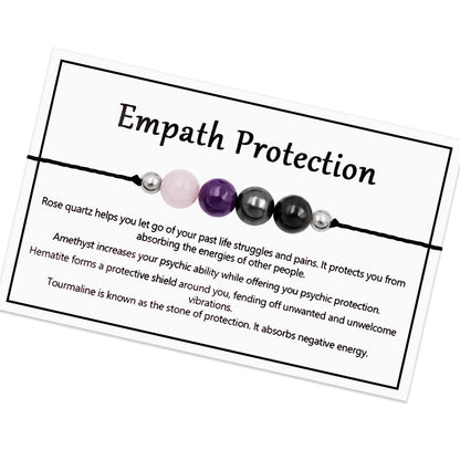Crystal Bracelet for Women Men Spiritual Crystals and Healing Stones Bracelets Natural Healing Crystal Beads Bracelet Amethyst Gem Bracelet for Anxiety Relief Healing Crystals Jewelry (Empath Protection)