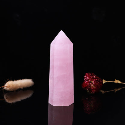 Runyangshi Large Rose Quartz Natural Healing Crystal Wand 4.72"-5" Crystals Tower 6 Faceted Single Point Crystal Prism Wand Natural Stones for Meditation Reiki Chakra Therapy Home Decor Gift