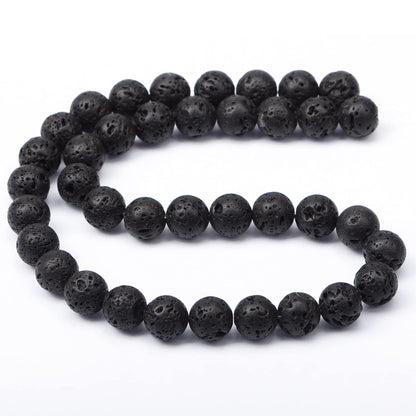 AD Beads Natural Gemstone Round Loose Beads 15" for Bracelet Necklace Earrings Jwelery Making Crafts DIY (10mm, Black Lava Stone)