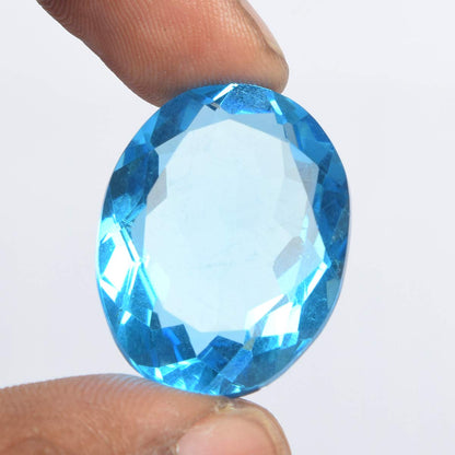 GEMHUB Loose Gemstones Beads for Jewelry Making 73.50CT Swiss Blue Topaz Oval Shaped Beads for Bracelets