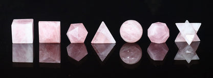 Crocon Rose Quartz 7Pcs Platonic Solids Crystal Geometry Set, Platonic Solids Sacred Geometric Stones for Meditation Reiki Balancing Healing Chakra Stone Cleansing Spiritual Good Luck (15-20mm)