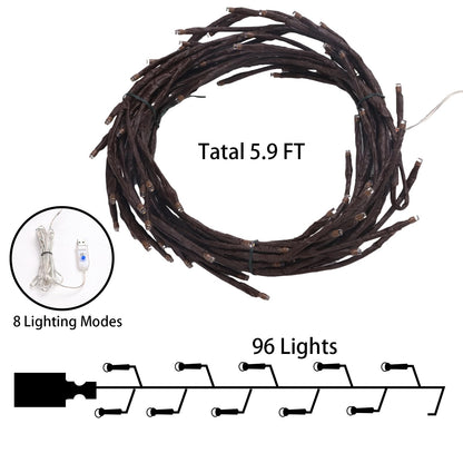 XINXIANLIAN 96 LED Willow Vine Lights 6FT Enchanted Wall Decoration Vine Lights 8 Modes for Home Indoor Wall Decoration (Warm White)