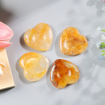 Artistone 1.5 inch Heart Citrine Crystal Worry Stone Hand Carved Healing Crystal Pocket Palm Stones for Anxiety Stress Relief Meditation Spiritual Protective(Pack of 2)