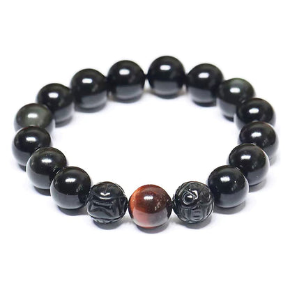 Black Obsidian Bracelet,Feng Shui Black Obsidian Wealth Bracelet for Women Men Couples Handmade Stretch Obsidian Bracelet Bangle with Carved Pixiu Tiger Eye Stone Attract Wealth Money and Good Luck
