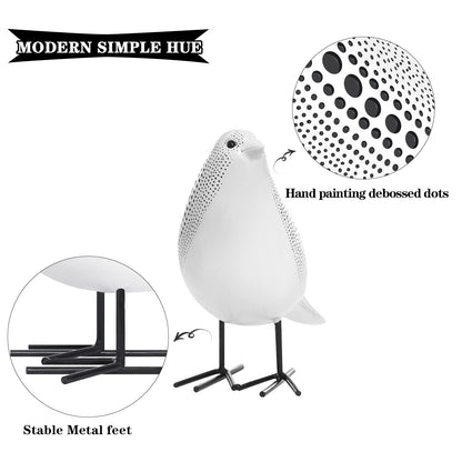 Quoowiit Bird Figurine, Modern Sculpture and Statues for Home Decor, Animal Statues for Bookshelf, Table, Entryway, Fireplace, Resin Decorative Sculpture with Chic Polka Dots Art Design (White)