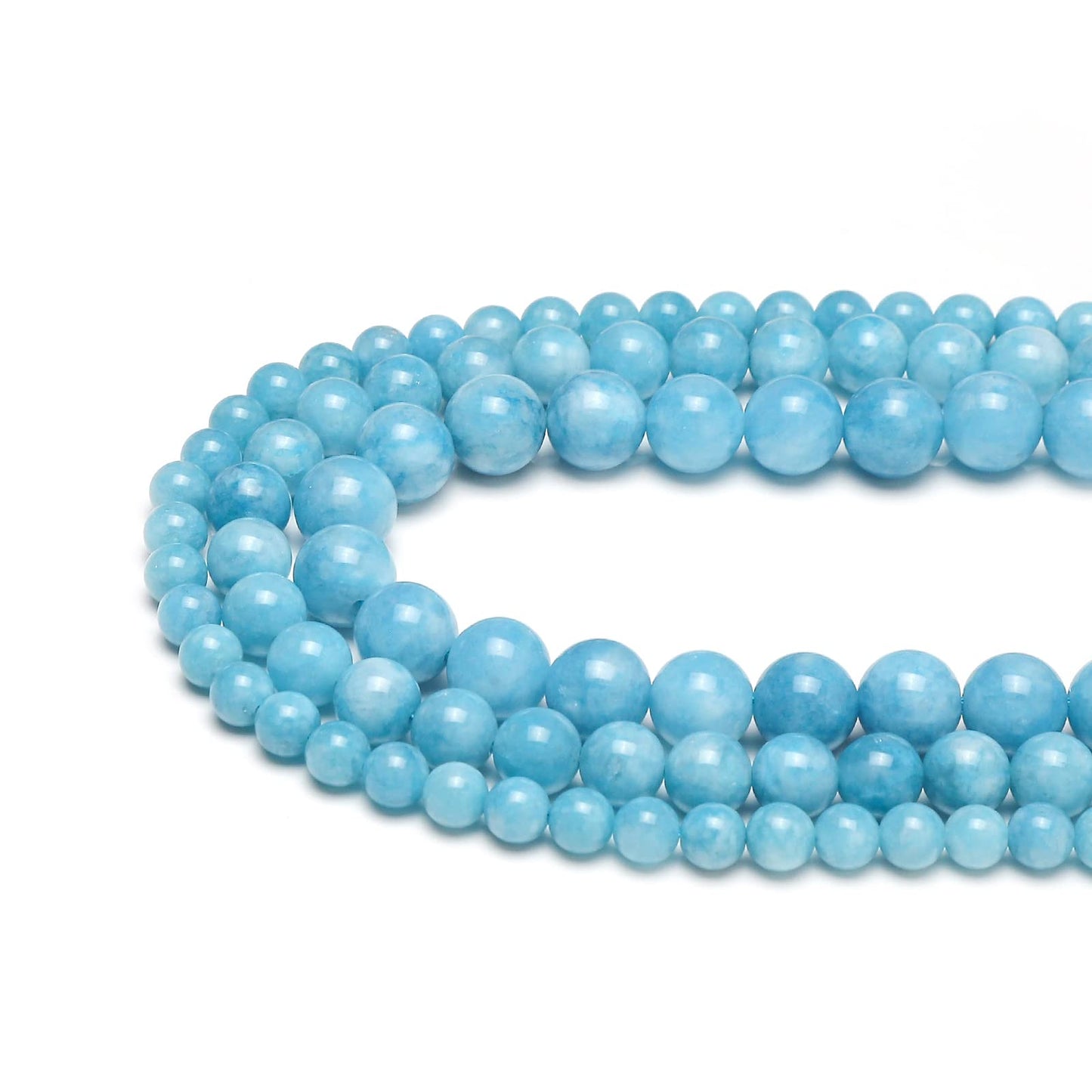35pcs 10mm Blue Chalcedony Loose Beads for Jewelry Making, Natural Semi Precious Beads Round Smooth Gemstone Spacer Beads Charms for Necklaces Bracelets