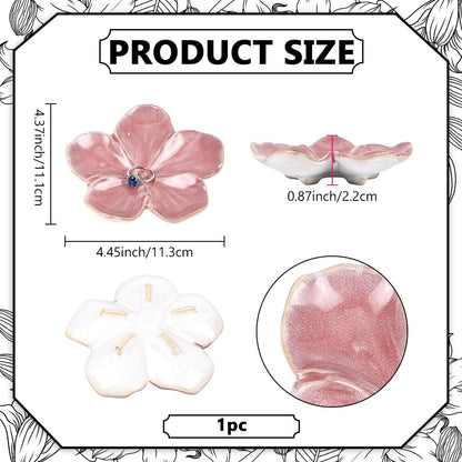 EVERJOYCRAFT Ceramic Jewelry Dish Tray Small Trinket Tray Aesthetic Nightstand Room Decor Ring Holder Flower Shape Elegant Jewlery Plate Bowl for Christmas Birthday Gifts for Women (Dark Salmon)