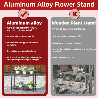 DHYGOTFUR Versatile Indoor/Outdoor Plant Stand – High-Strength Aluminum with 300 LBS Load Capacity - Ideal Decor for Patios, Gardens, Living Rooms | L21.6 x W11.8 x H22 inches