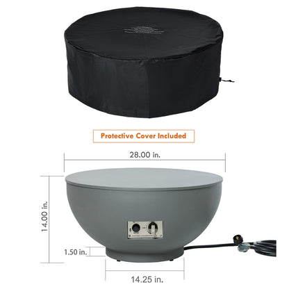 28-Inch Propane Fire Pit with Natural Gas Conversion Kit, 58,000 BTU Round Gas Fire Pit Table, Outdoor Fire Bowl Firepit with Lid, Lava Rocks, Cover, Pre-Attached 10 ft Propane Hose, Gray