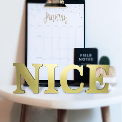 AOCEAN 6 Inch Golden Wood Letters Unfinished Wooden Letters for Wall Decor Decorative Standing Letters Slices Sign Board for Crafts Christmas Decoration Home Party Projects (C)