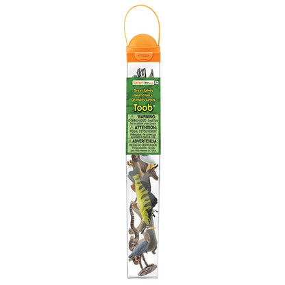 Safari Ltd. Great Lakes TOOB - Figurines of Mudpuppy, Dragonfly, Water Snake, Bat, Goose, Herring Gull, Blue Heron, Lynx, Sturgeon, Yellow Perch - Educational Toys for Boys, Girls & Kids Ages 3+
