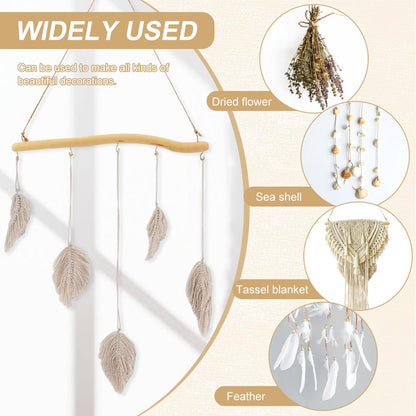 Saycker 2Pcs 15 Inch Driftwood Wall Hanging Jewelry Hanger, Rustic Branch Hanger Rack with 5 Hooks for Small Item Key(Wood color)