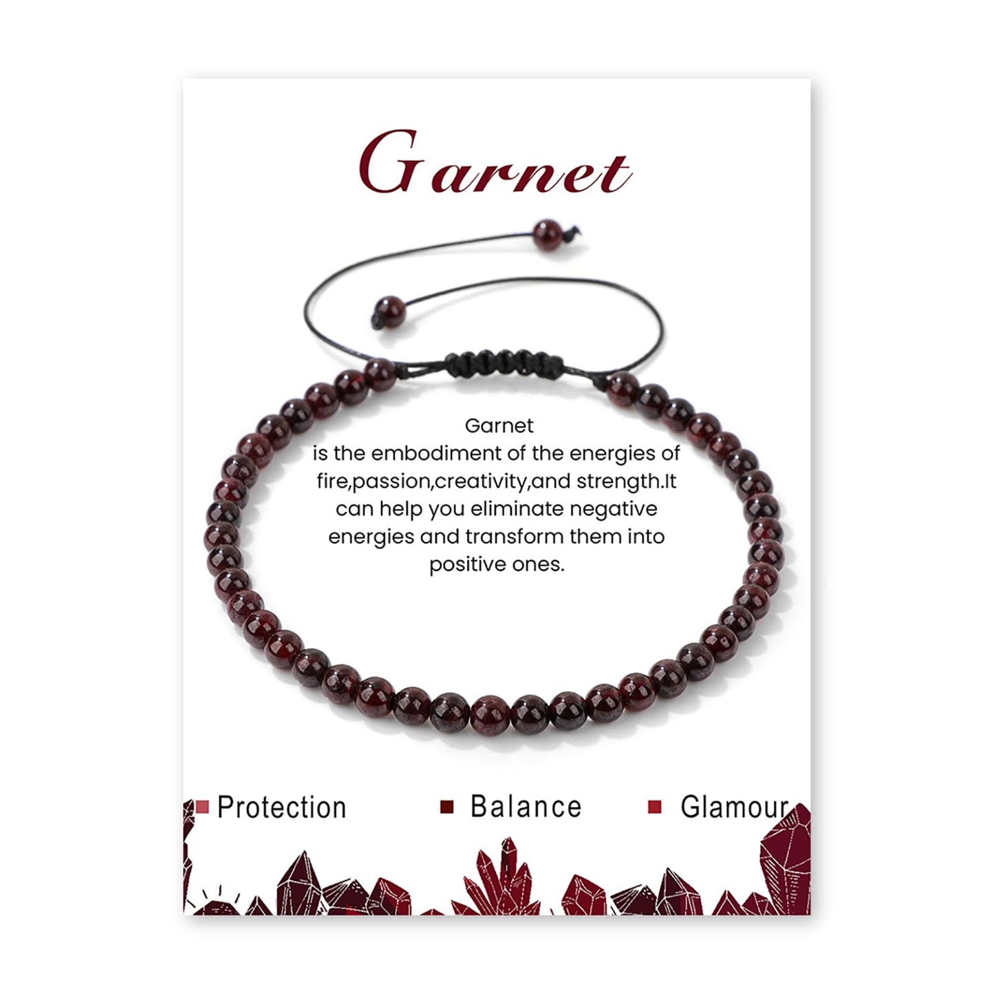 Lit Wall Garnet Bracelet for Women 4mm Adjustable Braided Crystal Bracelet Red Beaded Bracelet Spiritual Natural Stone Bracelets Garnet Jewelry for Women